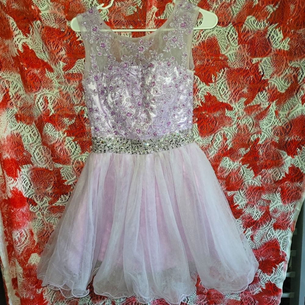 Beaded purple lavender homecoming pageant prom formal mini dress